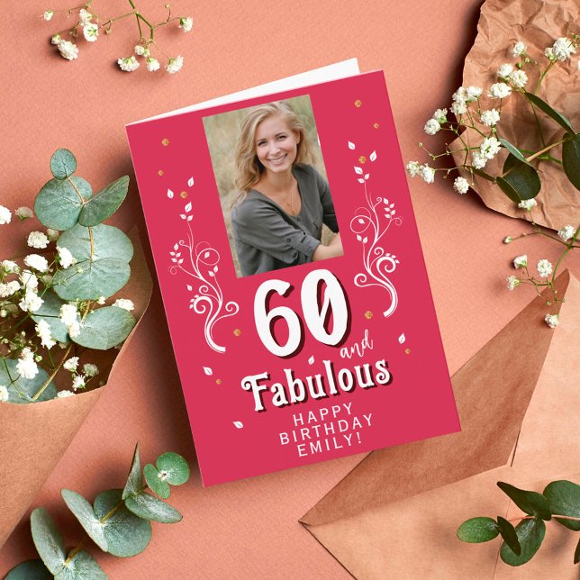 60 & Fabulous Foliage Magent 60th Birthday Photo  Card (Creator Uploaded)