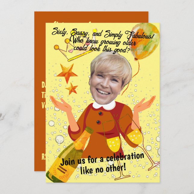 60 & Fabulous Funny Fun & Whimsical Photo Birthday Invitation (Front/Back)