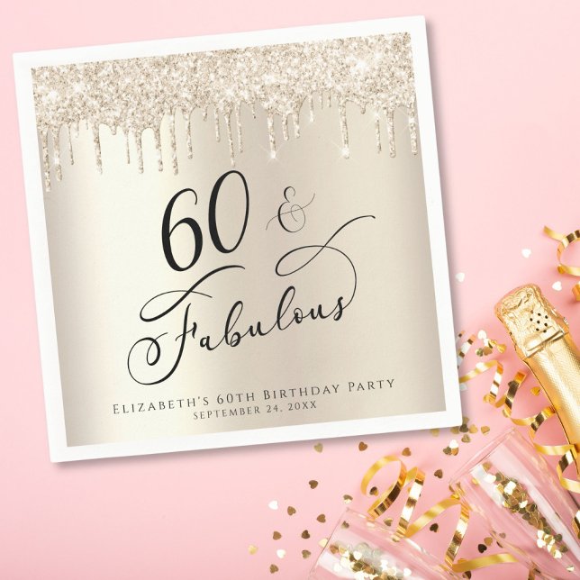 60 Fabulous Glitter Gold Custom Birthday Party Napkin (Creator Uploaded)