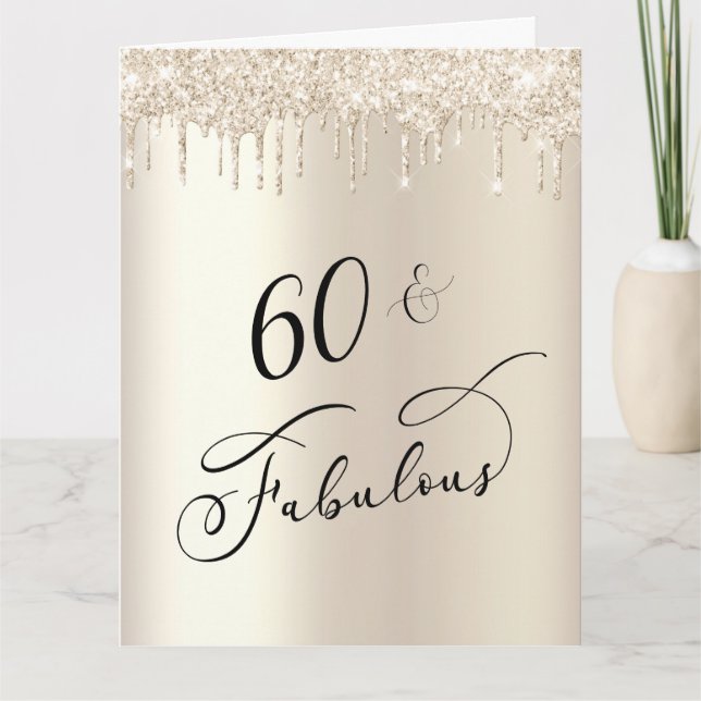 60 Fabulous Gold Glitter Birthday Party Card (Front)