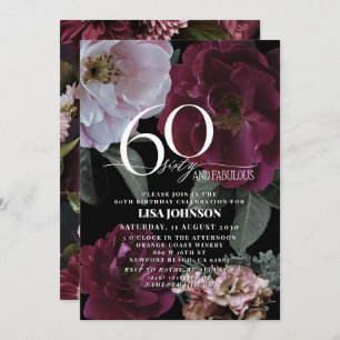 60 & Fabulous Modern Dark Moody Burgundy Pink Invitation