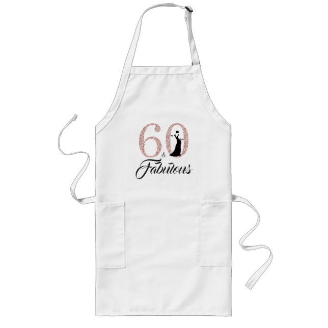 60 Fabulous Pink Glitter 60th Birthday Party Gift Long Apron (Front)