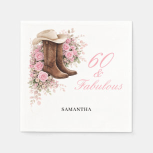 60 & Fabulous Pink Western Floral 60th Birthday Napkin