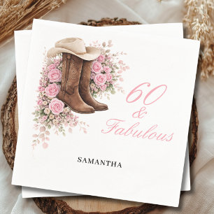 60 & Fabulous Pink Western Floral 60th Birthday Napkin
