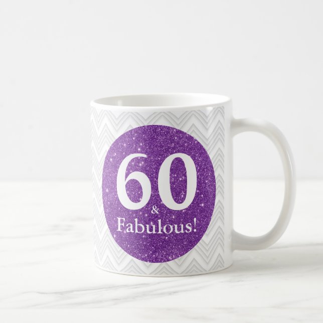 60 & Fabulous! Purple Glitter Sixtieth Birthday Coffee Mug (Right)