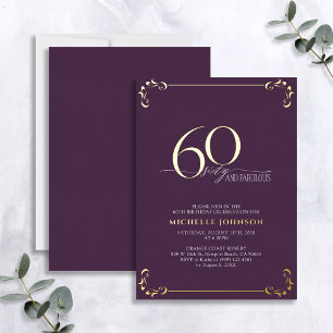 60 & Fabulous Purple & Gold Calligraphy Birthday F