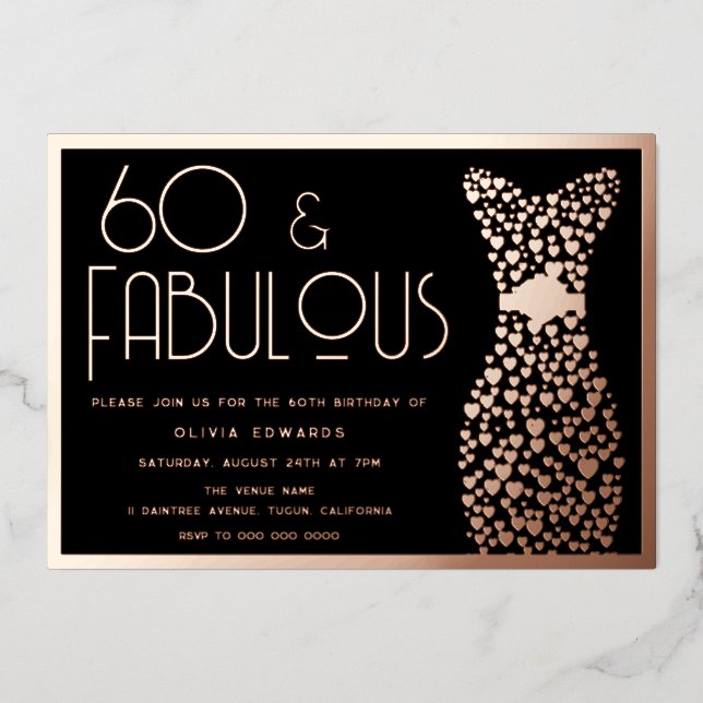 60 & Fabulous! Rose Gold & Black 60th Birthday  (Front)