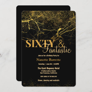 60 & Fantastic Gold/Black Marble Elegant Birthday Invitation