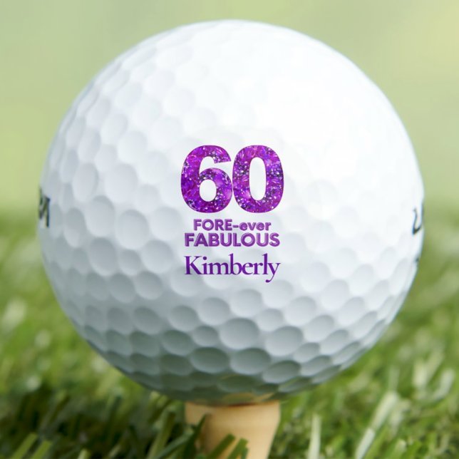 60 FORE-ever Fabulous 60th Birthday Purple Flowers Golf Balls (Creator Uploaded)