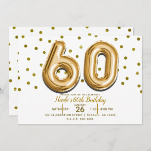 60 Gold Balloons & Confetti 60th Birthday Party Invitation