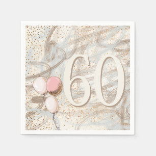 60 Large Typography Gold Confetti Swirl 60th party Napkin
