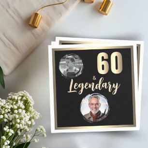 60 & Legendary 2 Photos 60th Birthday Gold Napkin