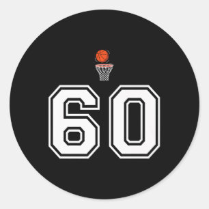 60 Number Basketball Style Vintage White Premium Classic Round Sticker