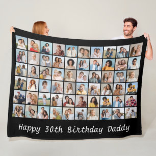 60 Photo Collage Add Any Name & Age Birthday Fleece Blanket