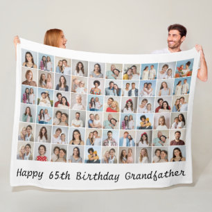 60 Photo Collage Add Any Name & Age Birthday Fleece Blanket