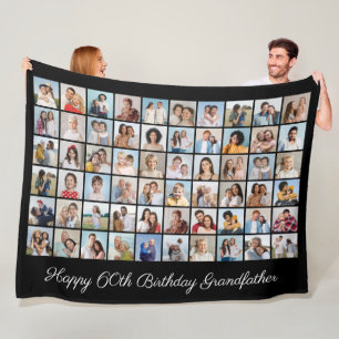 60 Photo Collage Add Any Name & Age Birthday Fleece Blanket