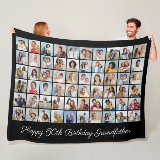 60 Photo Collage Add Any Name & Age Birthday Fleece Blanket