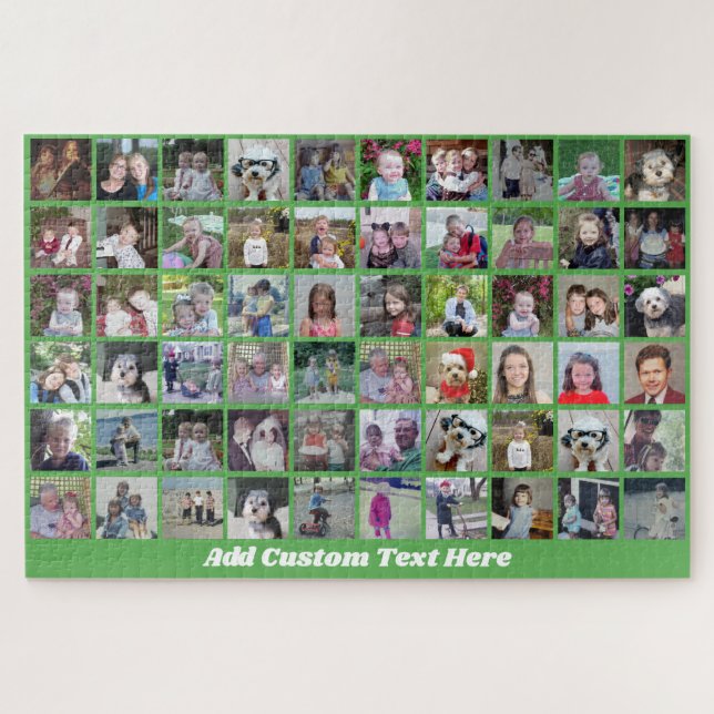 60 Photo Collage Grid - Script Text - green Jigsaw Puzzle (Horizontal)