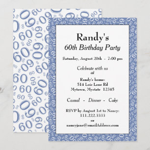 60 Random Number Pattern Blue/White 60th Invitation