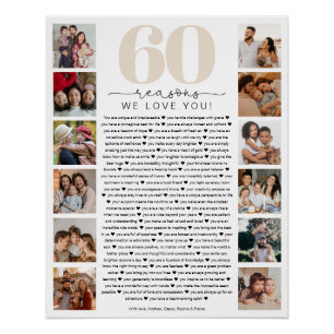 60 Reasons We Love You Birthday Keepsake Gift Poster