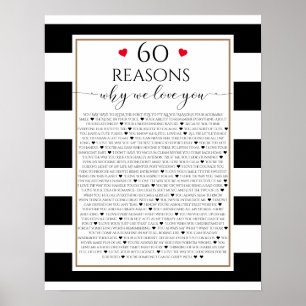 60 Reasons we love you gift, modern black & white Poster