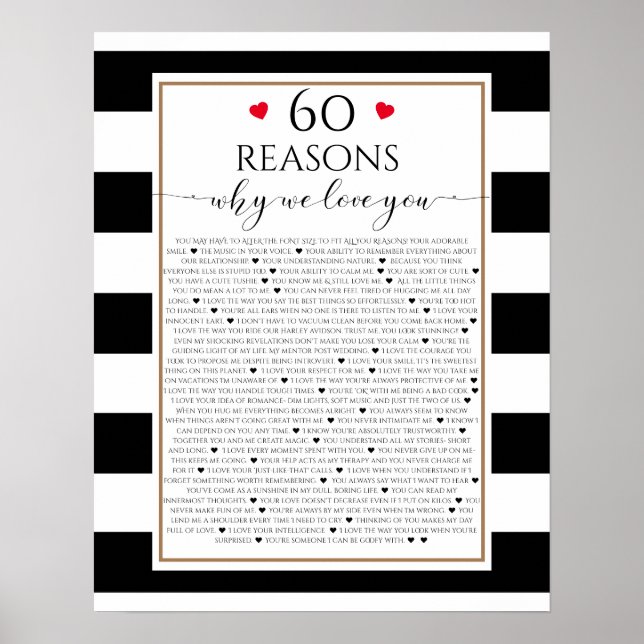 60 Reasons we love you gift, modern black & white Poster (Front)