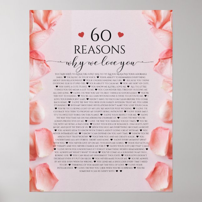 60 Reasons we love you gift, petal pink Poster (Front)