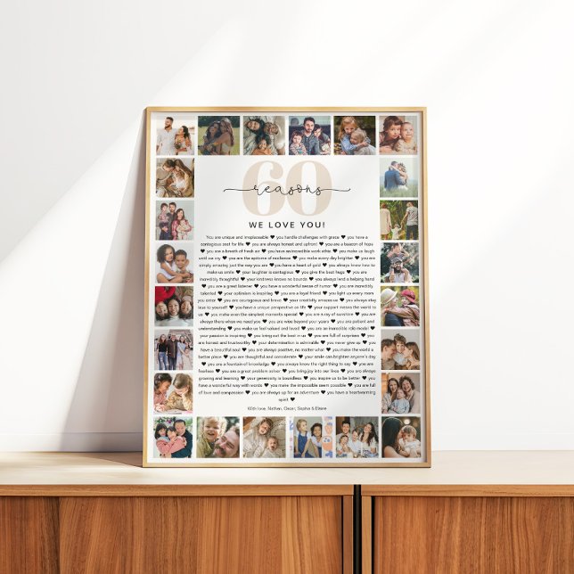 60 Reasons We Love You Photo Collage Keepsake Gift Poster (Creator Uploaded)