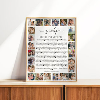 60 Reasons We Love You Photo Collage Keepsake Gift Poster