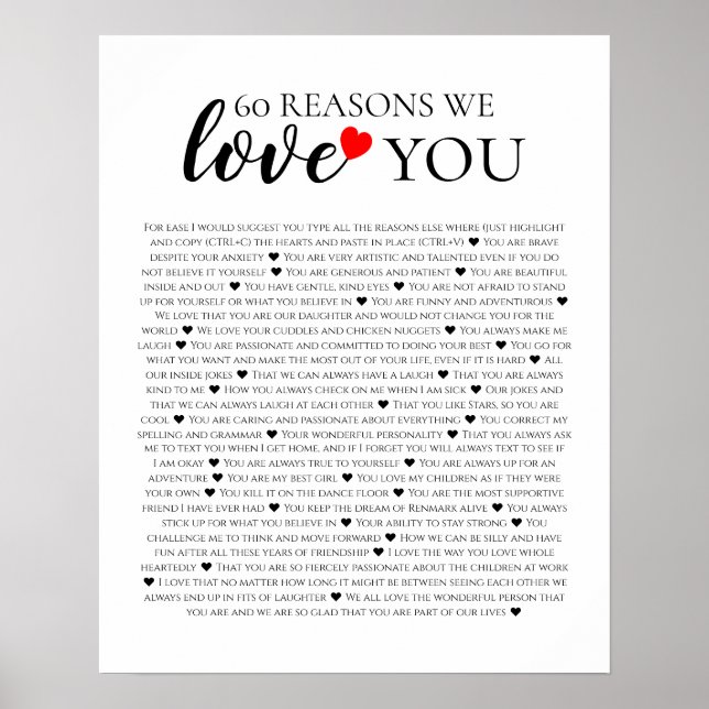 60 reasons why we love you 80th 60th birthday 40th poster (Front)