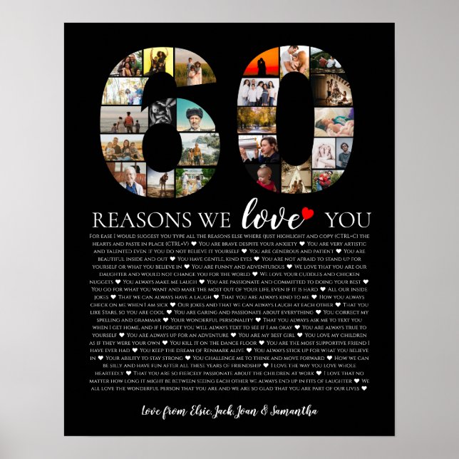 60 reasons why we love you milestone birthday poster (Front)