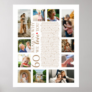 60 reasons why we love you photo collage birthday poster