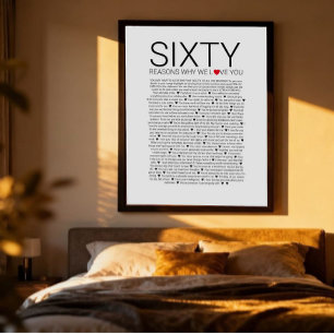 60 reasons why we love you wedding vow birthday poster