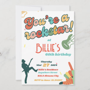 60 Rocks Rockstar Guitar 60th Birthday Invitation