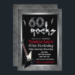 60 Rocks Rockstar Guitar 60th Birthday Invitation<br><div class="desc">60 Rocks Rockstar Electric Guitar Metal Metallic Silver Glitter 60th Surprise Birthday Invitation</div>