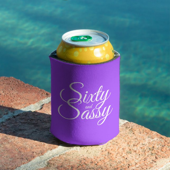 60 Sassy 60th Birthday Bright Purple Can Cooler (In Situ Pool)