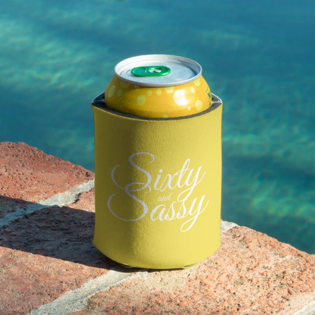 60 Sassy 60th Birthday Bright Yellow Can Cooler (In Situ Pool)