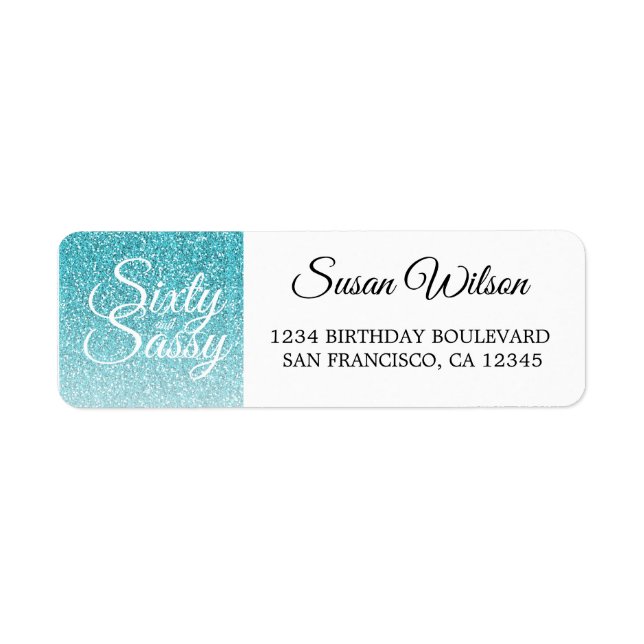 60 Sassy Blue Glitter 60th Birthday Return Address Label (Front)