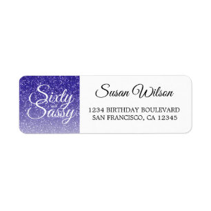 60 Sassy Blue Glitter 60th Birthday Return Address Label