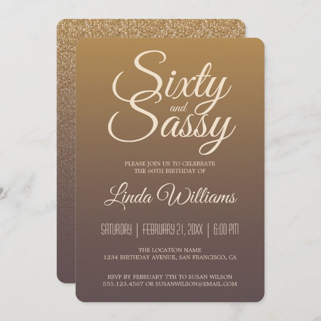 60 Sassy Gold Burgundy Ombre 60th Birthday Party Invitation (Front/Back)