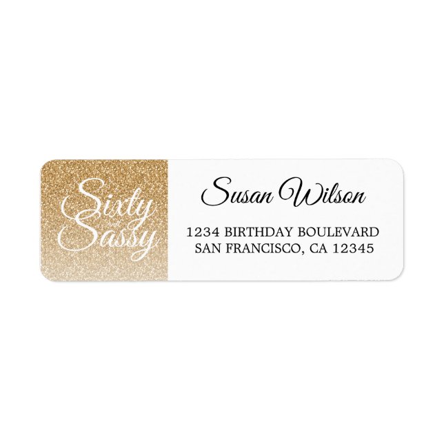 60 Sassy Gold Glitter 60th Birthday Return Address Label (Front)