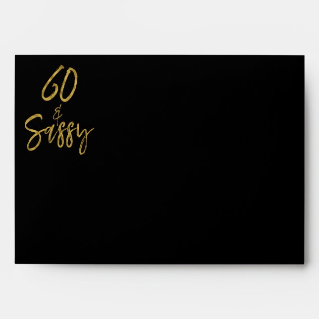 60 & Sassy Gold Return Address Printed on Back Envelope (Front)