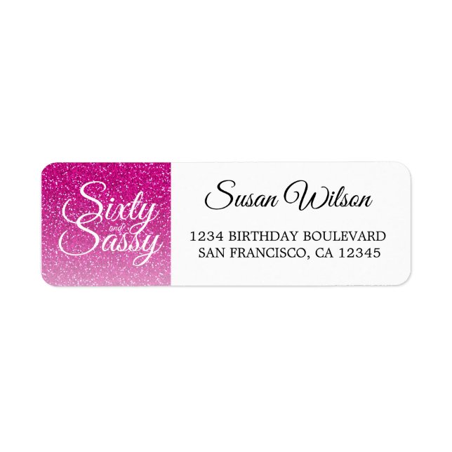 60 Sassy Pink Glitter 60th Birthday Return Address Label (Front)