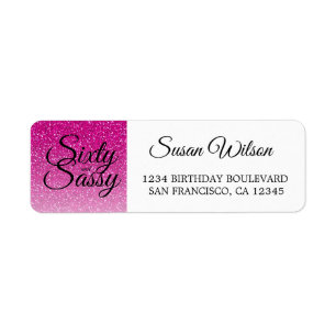 60 Sassy Pink Glitter 60th Birthday Return Address Label