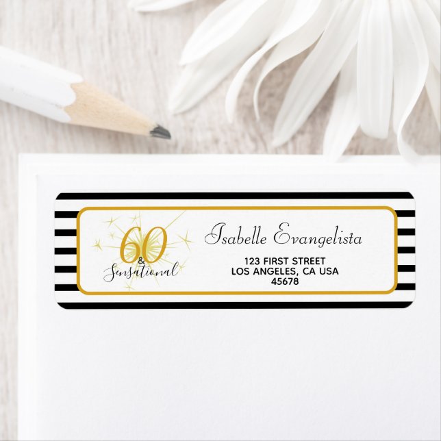 60 & SENSATIONAL 60th Birthday Return Address Labe Label (Insitu)