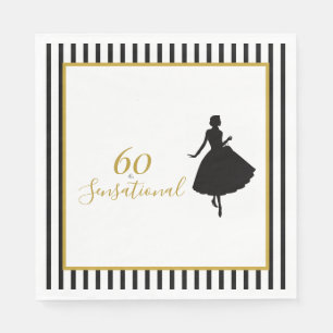 60 & Sensational Black Gold Birthday Party Napkins