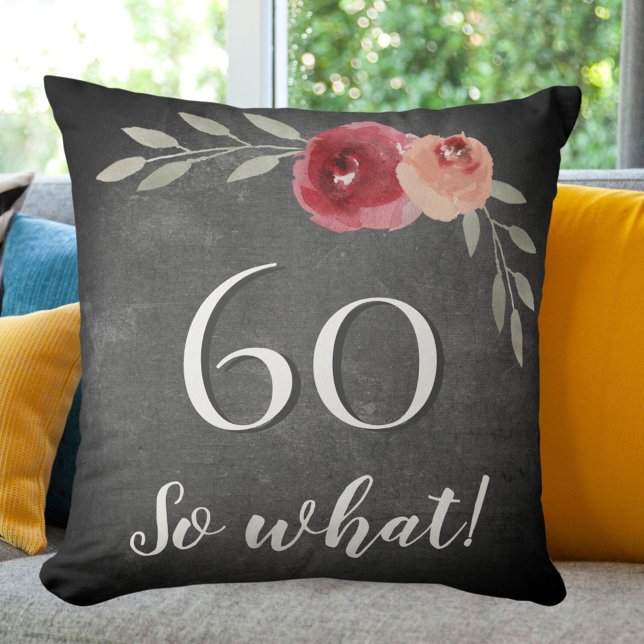 60 So What Chalkboard Watercolor 60th Birthday Cushion (Creator Uploaded)