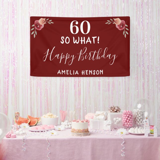 60 So what Red Watercolor Rose 60th Birthday Banner (Party)