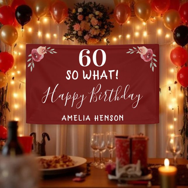 60 So what Red Watercolor Rose 60th Birthday Banner (Creator Uploaded)