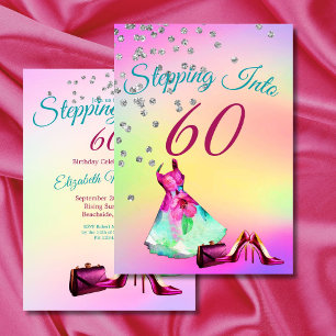 60 Stepping Into Elegant Glitter Colourful Birthda Invitation